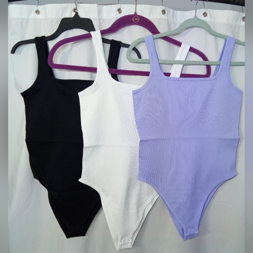 NWT Ribbed Stretch Square Boat Neck Tank Top Cami Bodysuit Snap Slim Support XL